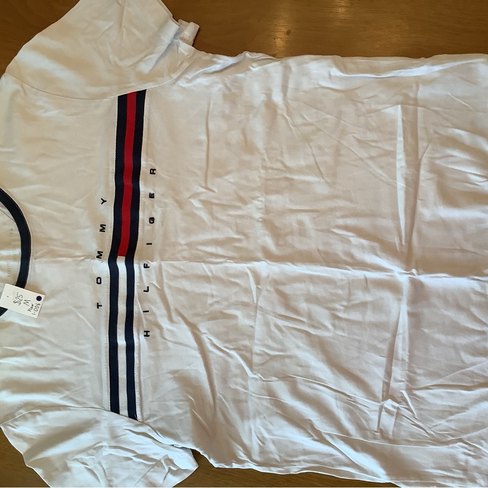 Tommy Hilfiger White Tee with Red and Blue Accents
